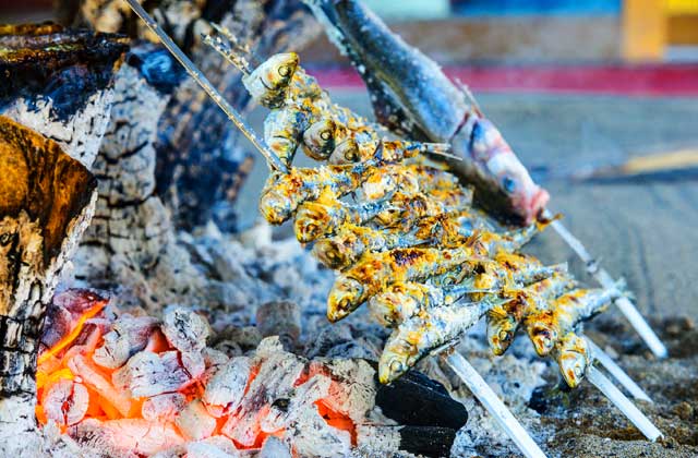 Espetos , Grilled Fish in Malagueta Beach, Malaga, Andalusia