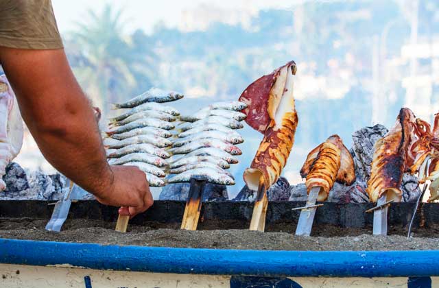 Espetos , Grilled Fish in Malagueta Beach, Malaga, Andalusia