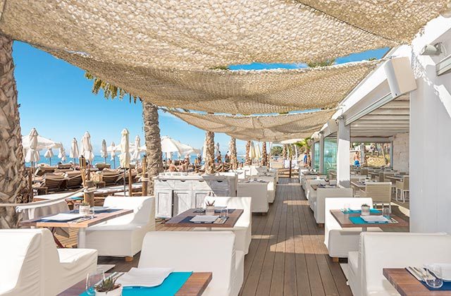 Seafront dining in Marbella La Sala by The Sea beach club and restaurant in Puerto  Banus, Marbella