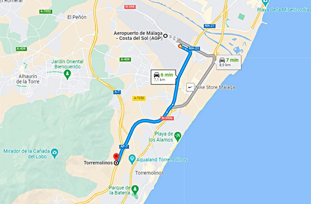 Málaga - Torremolinos Mapa